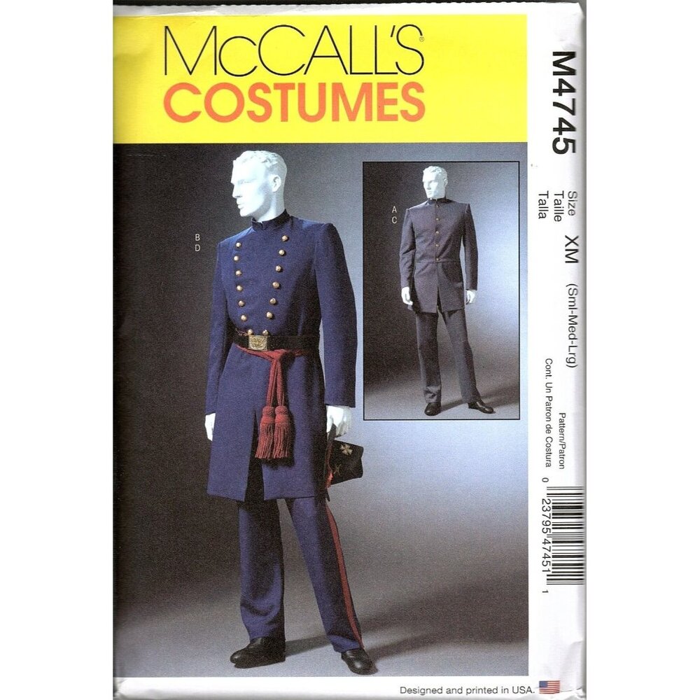 McCall's M4745 Mens S to L Historical Uniform Halloween Costume Sewing Pattern